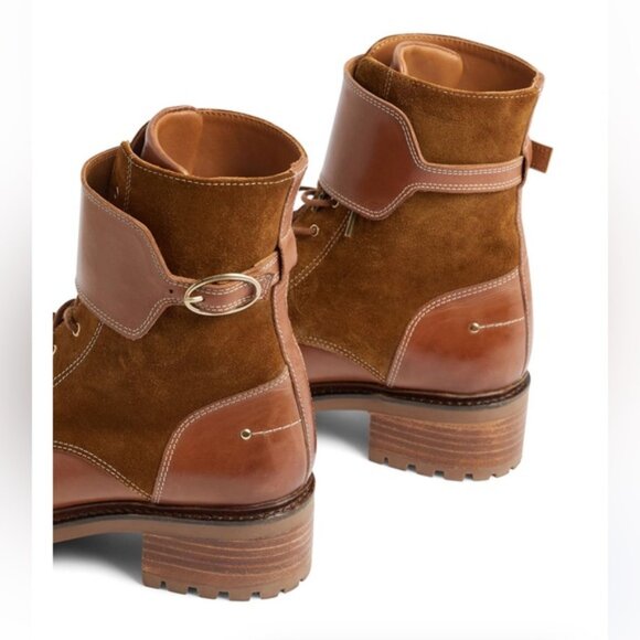 NEW Vanessa Bruno Leather Suede Lace Up Block Heeled Biker Ankle Boots Booties - Picture 3 of 12